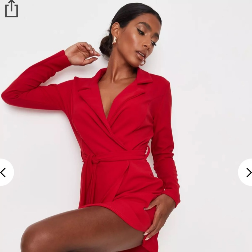 New With Tags Missguided Red Basic Jersey Belted Blazer Dress